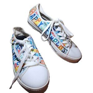Happy Campers license-plate shoes canvas sneakers Women's 8, Colorful, travel